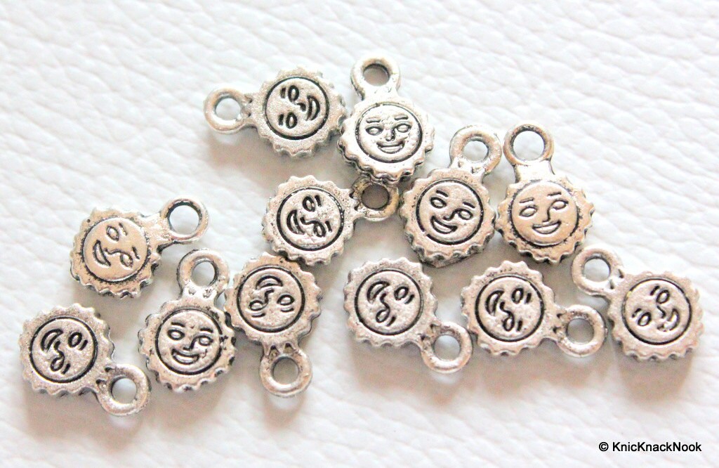 Silver Sun Two Sided Charms x 12