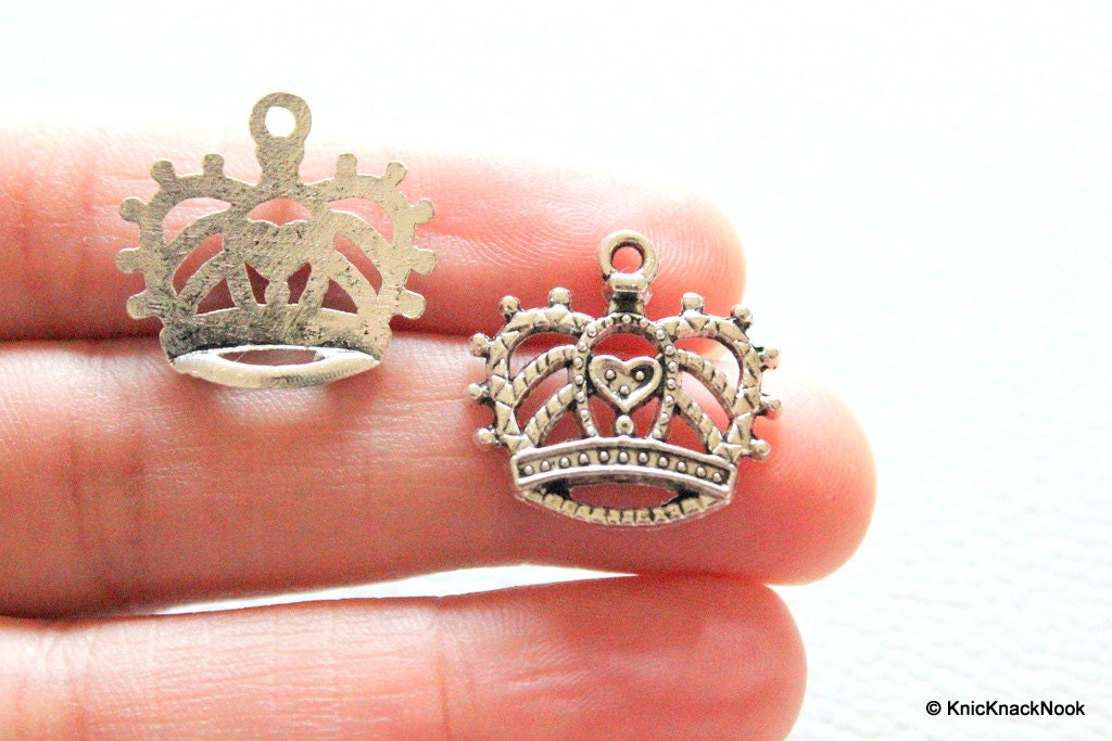Silver Tone Crown Princess Charms Collection x 6