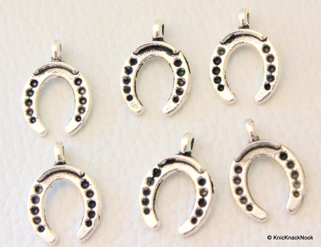 Horseshoe For Luck Silver Tone Charms x 6