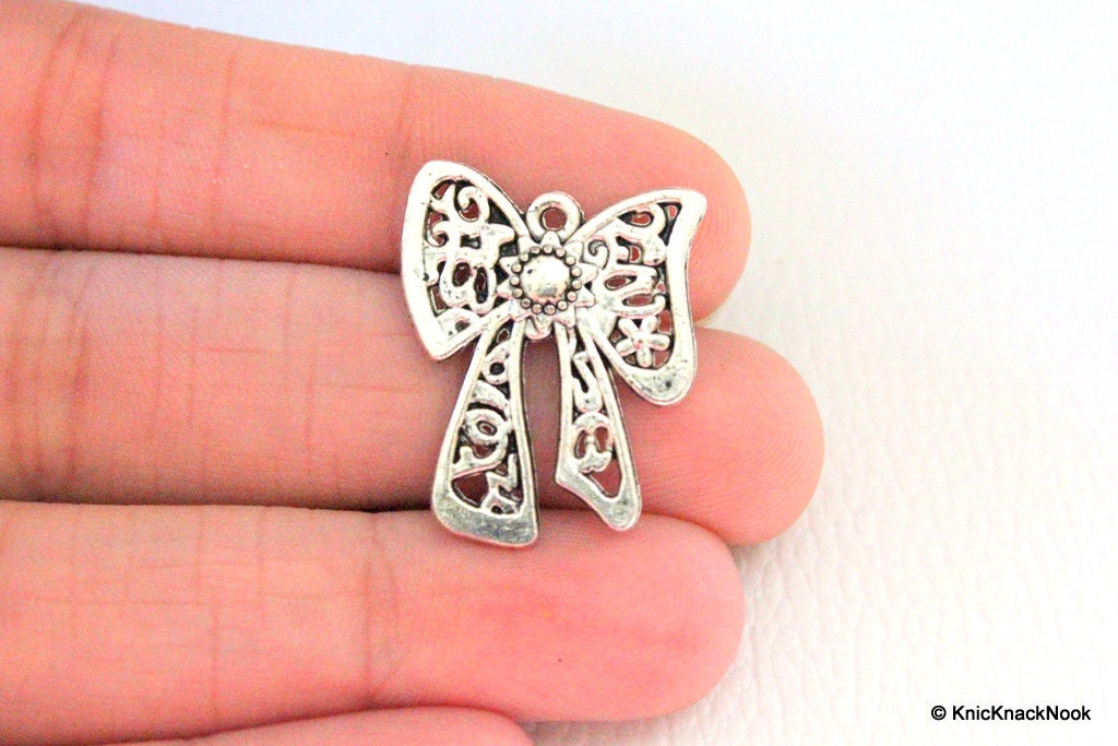 3 x Bow filigree huge Silver Tone Charms