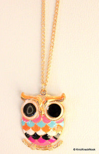 Thumbnail for Owl Sitting On A Branch Gold And Multicoloured Pendant Necklace