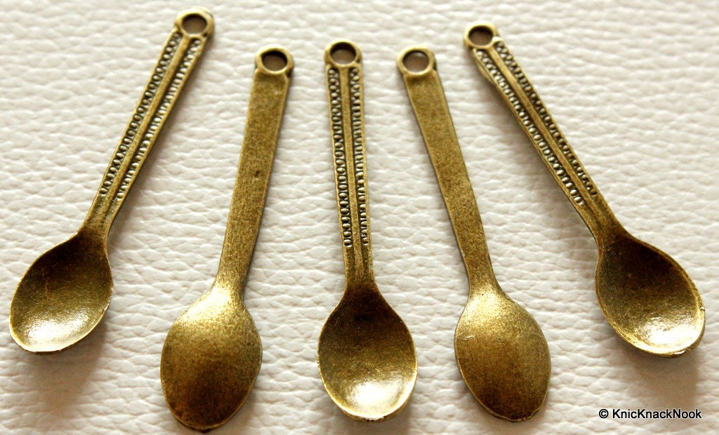 3 x Huge Bronze Tone Cutlery Charms Spoon, Knife and Fork