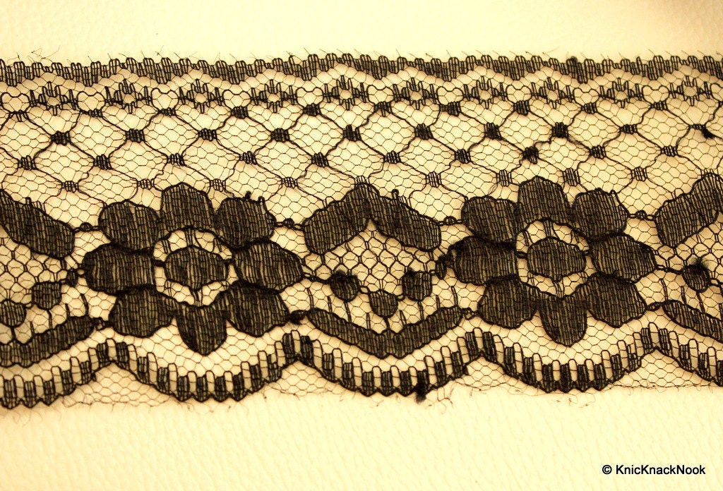 Wholesale Black Embroidered Net Lace Trim Ribbon 50mm wide