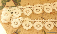 Thumbnail for Off White Embroidered Flower Lace Trim Ribbon Approx 32mm wide