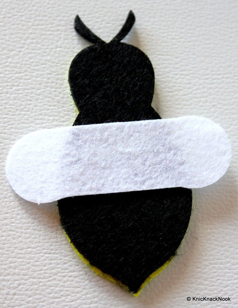 Yellow, White And Black Bumble Bee Felt Applique Patch