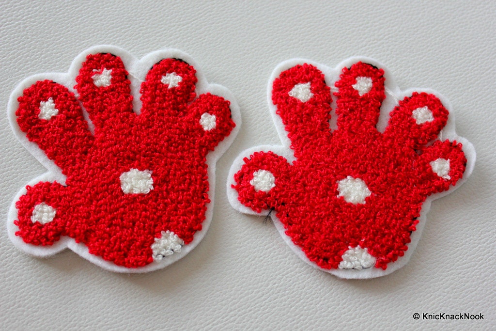 2 x Red Hands Palms Applique Patches