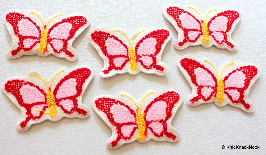 Red, Pink and Yellow Butterfly Applique Patches x 3