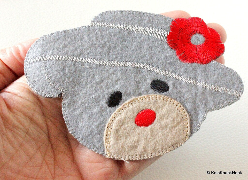 1 x Gray Bear Embroidered Applique Patch