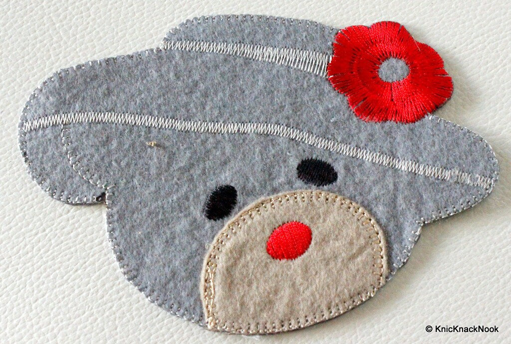 1 x Gray Bear Embroidered Applique Patch