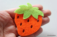 Thumbnail for 2 x Orange Strawberry Huge Felt Applique Patch, Strawberry Felt Applique, Strawberry Motif