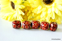 Thumbnail for 10 x Wood Drum Beads/ Spacers Painted Brown Flower Design 17mm x 16mm