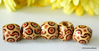 Thumbnail for 10 x Wood Drum Beads/ Spacers Painted Brown Wheel Design 17mm x 16mm