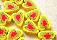 Thumbnail for Yellow, Green, Red And Orange Heart Wood Beads x 5