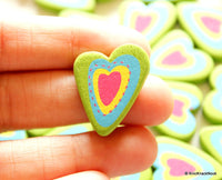 Thumbnail for Green, Blue, Yellow And Pink Heart Wood Beads x 5