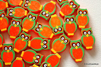 Thumbnail for Orange And Green Owl Wood Beads x 10
