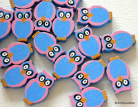 Thumbnail for Blue And Pink Owl Wood Beads x 10