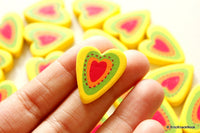 Thumbnail for Yellow, Green, Red And Orange Heart Wood Beads x 5