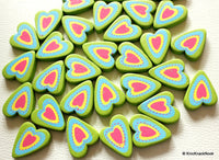 Thumbnail for Green, Blue, Yellow And Pink Heart Wood Beads x 5