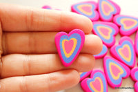 Thumbnail for Fuchsia, Blue And Orange Heart Wood Beads x 5