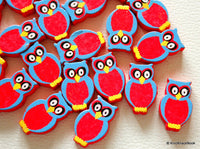 Thumbnail for Red And Blue Owl Wood Beads x 10
