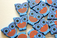Thumbnail for Blue And Red Owl Wood Beads x 10