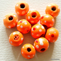 Thumbnail for 20 x Orange Wood Beads with Handpainted Flowers 10mmx9mm