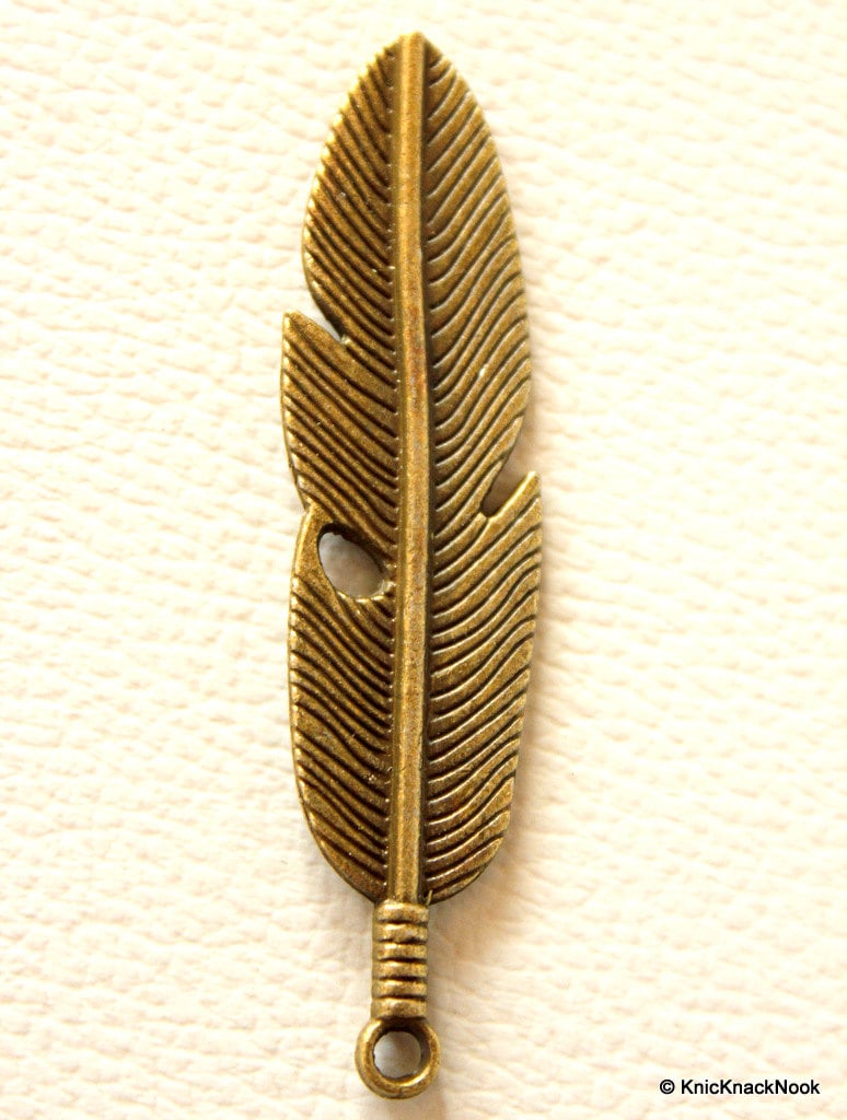 Bird Feather Bronze Pendant