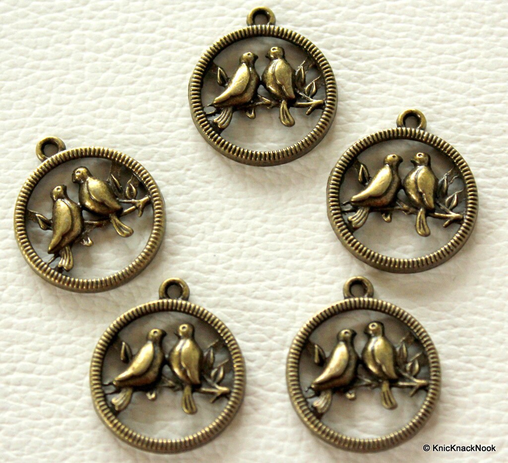 5 x Love Birds Dove Antique Bronze Tone Charms