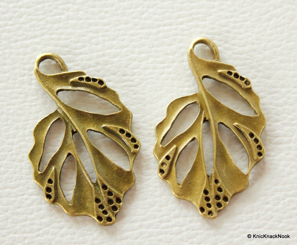 Antique Bronze Hollow Leaf Charm Pendant
