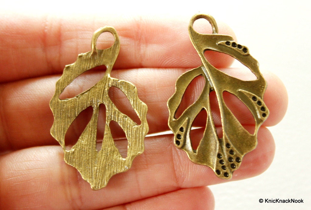 Antique Bronze Hollow Leaf Charm Pendant