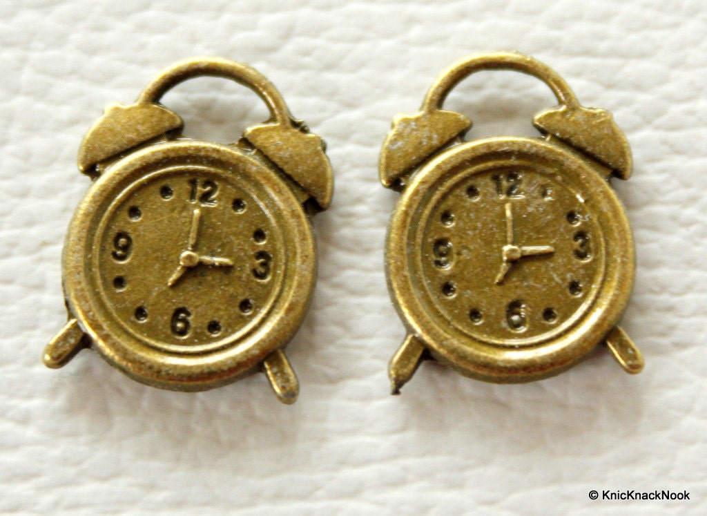 2 x Table Clock Antique Bronze Tone Charms