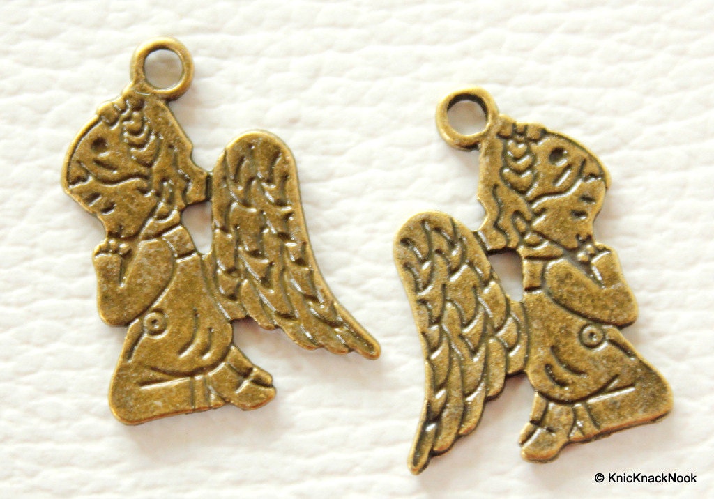 Angel Praying Bronze Tone Charms x 2