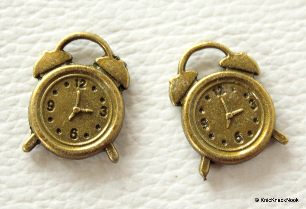 2 x Table Clock Antique Bronze Tone Charms