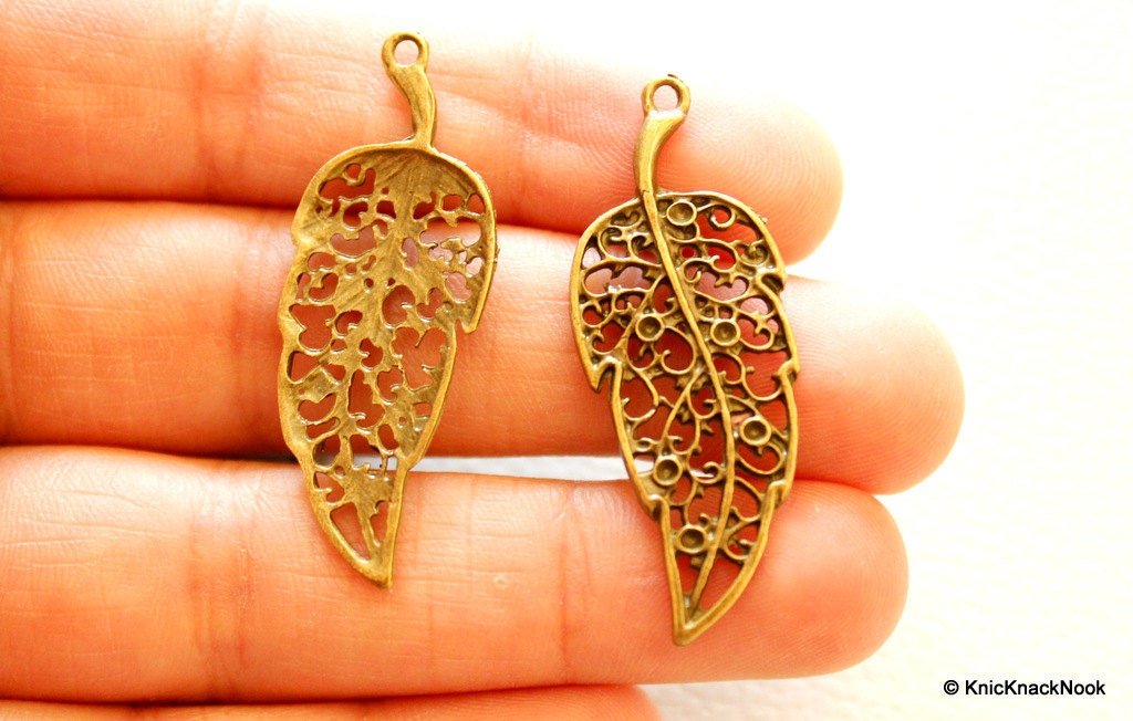 Filigree Leaves Antique Bronze Charm Pendant