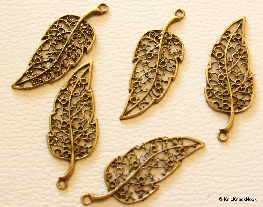 Filigree Leaves Antique Bronze Charm Pendant