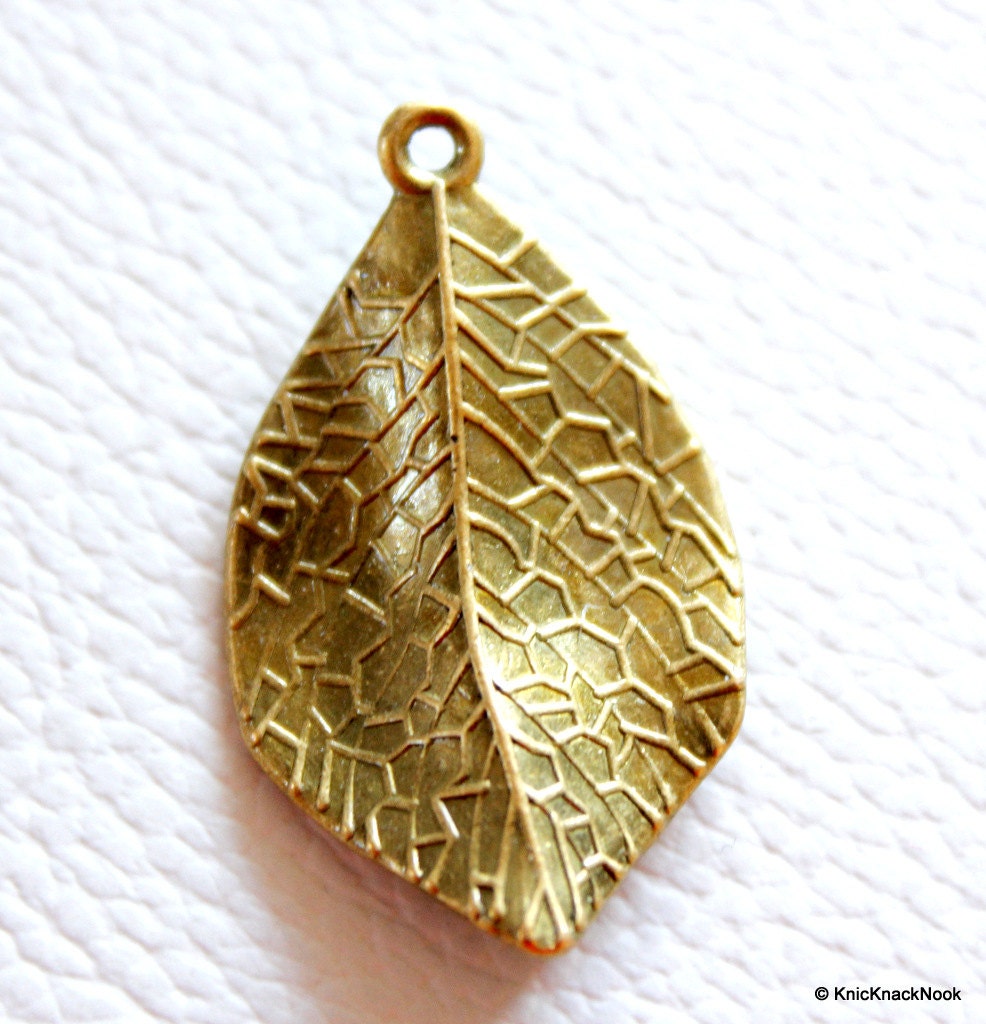 Bronze Engraved Leaf Charm Pendant