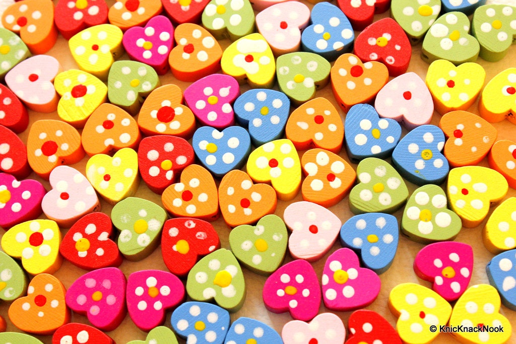 Yellow Wood Heart Beads x 10