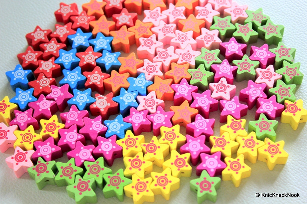 Blue Wood Star Beads x 10