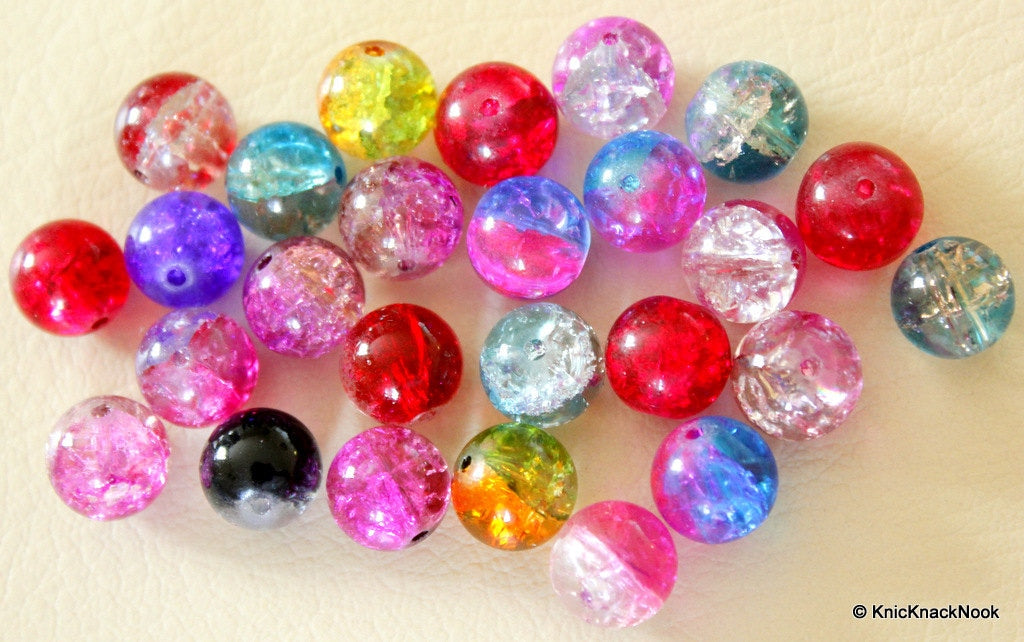 12mm Mix Crackle Glass Beads x 10