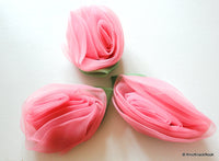 Thumbnail for Pink Rose Flower With Green Leaf Big Applique Patch, Rose Motif, Flower Motif