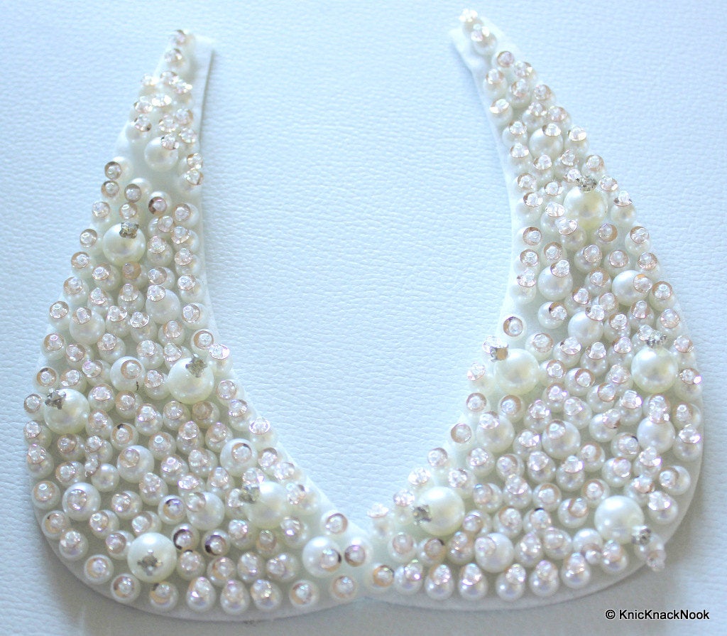 White Pearl With Rhinestones and Pink Sequins Collar