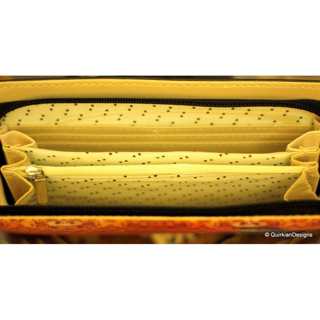 Orange Clutch, Faux Leather Purse,Traditional Indian Woman Digital Print