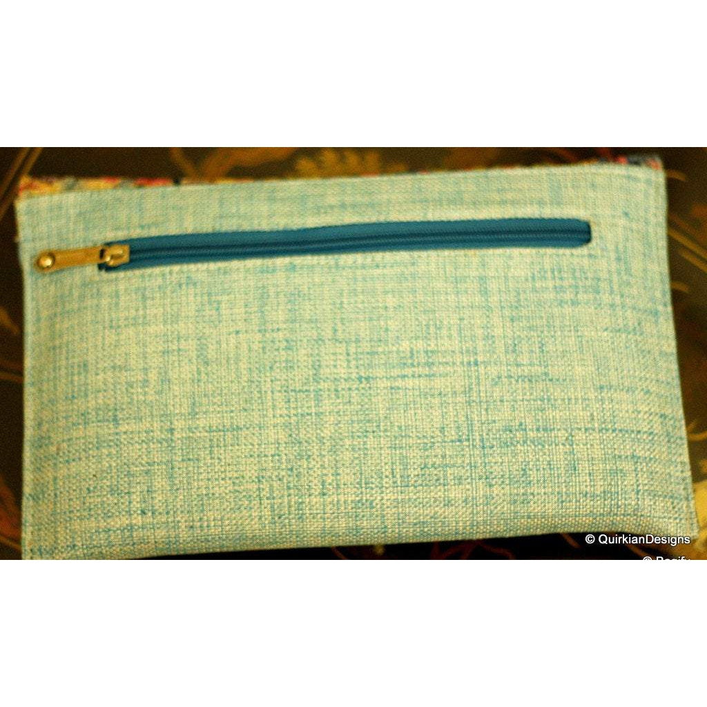Blue Jute Clutch Purse With Multicoloured Sequin Flowers