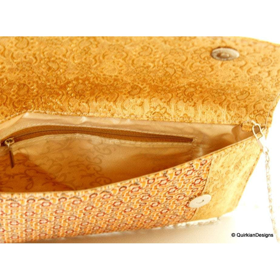 Wedding Clutch, Gold Purse, Couple Print, Fabric Clutch Purse