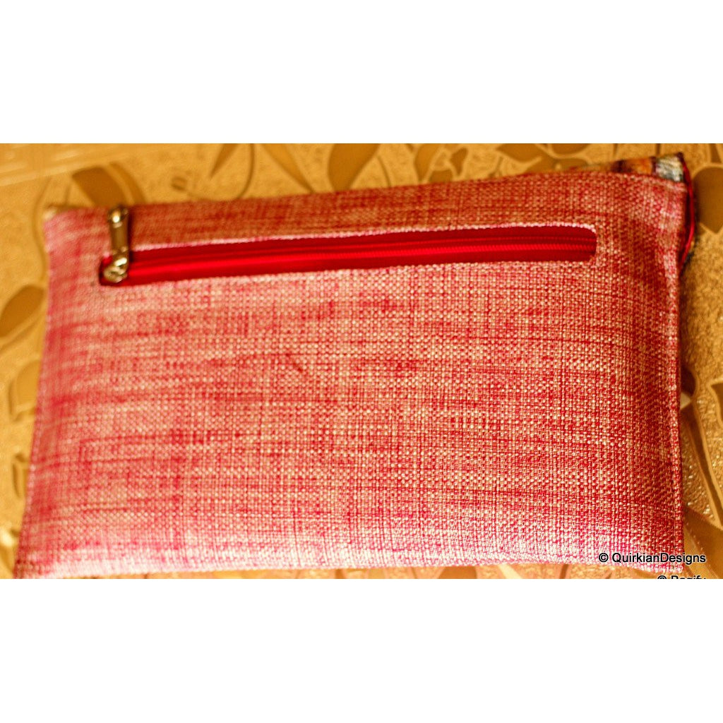 Pink Jute Clutch Purse With Multicoloured Sequin Flowers
