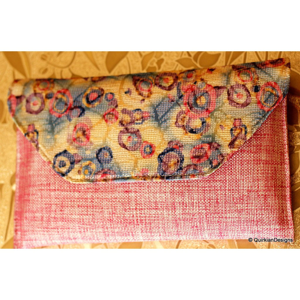 Pink Jute Clutch Purse With Multicoloured Sequin Flowers