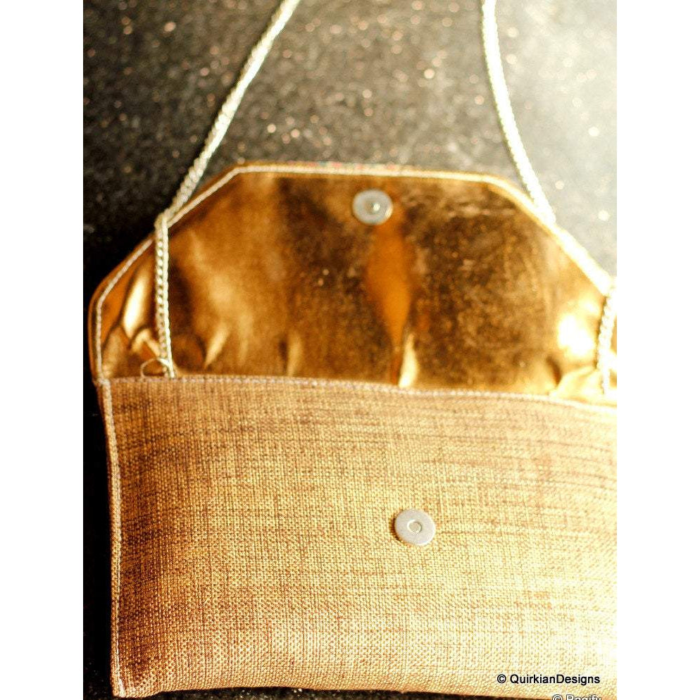Brown Jute Clutch Purse With Multicoloured Sequin Flowers