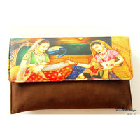 Thumbnail for Brown Clutch Purse, Indian Art Work, Wedding & Party Clutch, Faux Leather and Fabric Purse