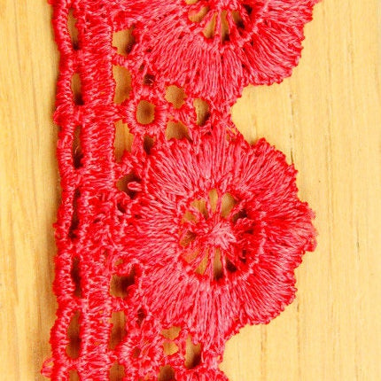 Red Embroidered Flower Lace Trim Ribbon Approx 32mm wide