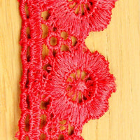 Thumbnail for Red Embroidered Flower Lace Trim Ribbon Approx 32mm wide